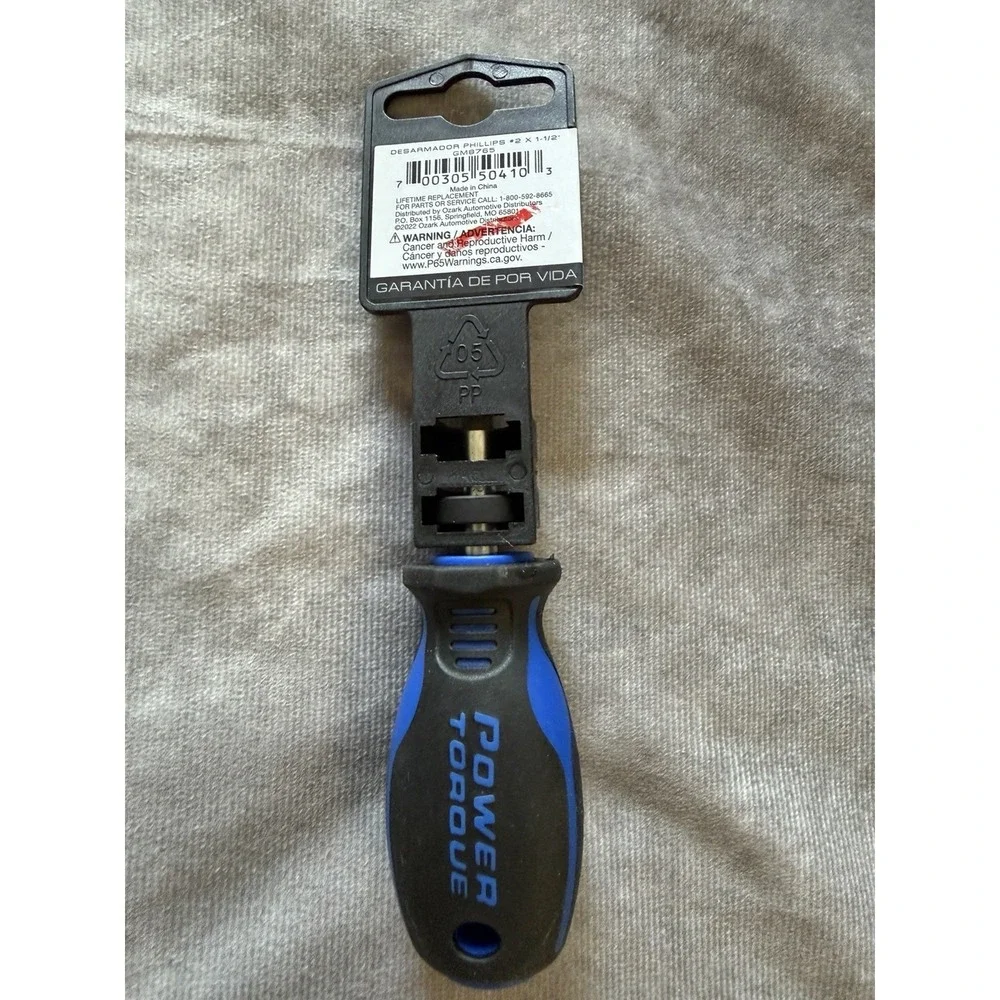 Power Torque GM8765 Phillips #2 Screwdriver w/ Ergonomic Handle, Black/Blue